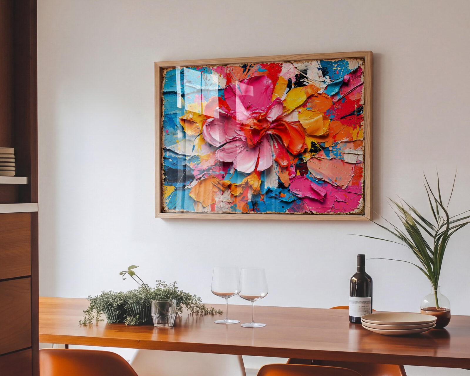 Petal Storm Hot Pink Impasto Flower Print - room mockup
