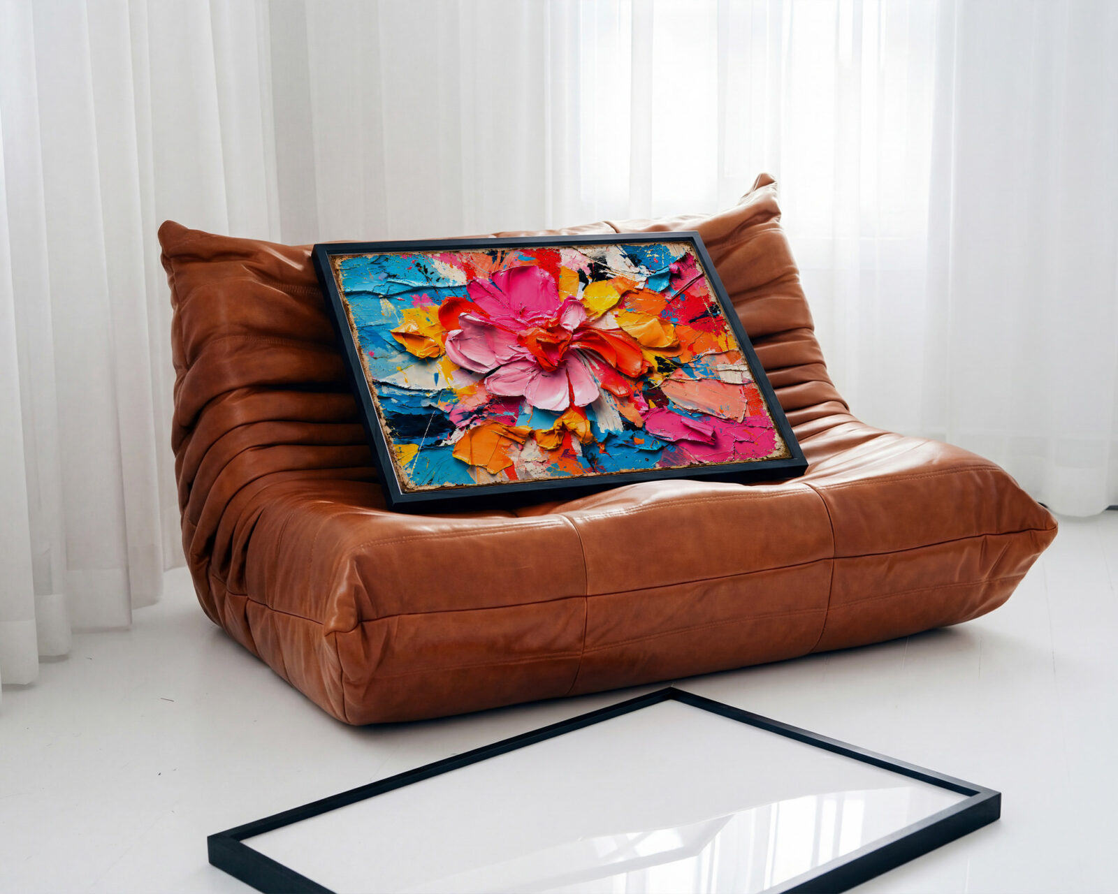 Petal Storm Hot Pink Impasto Flower Print - room mockup