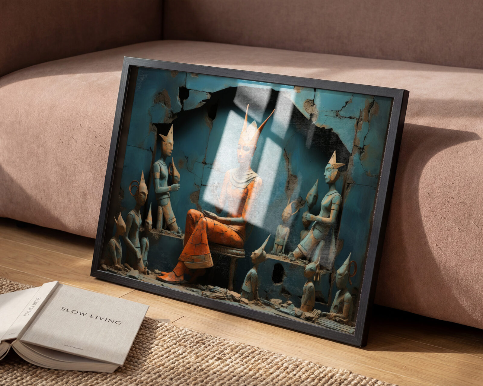 The Terracotta Sovereign and Her Azure Court - room mockup