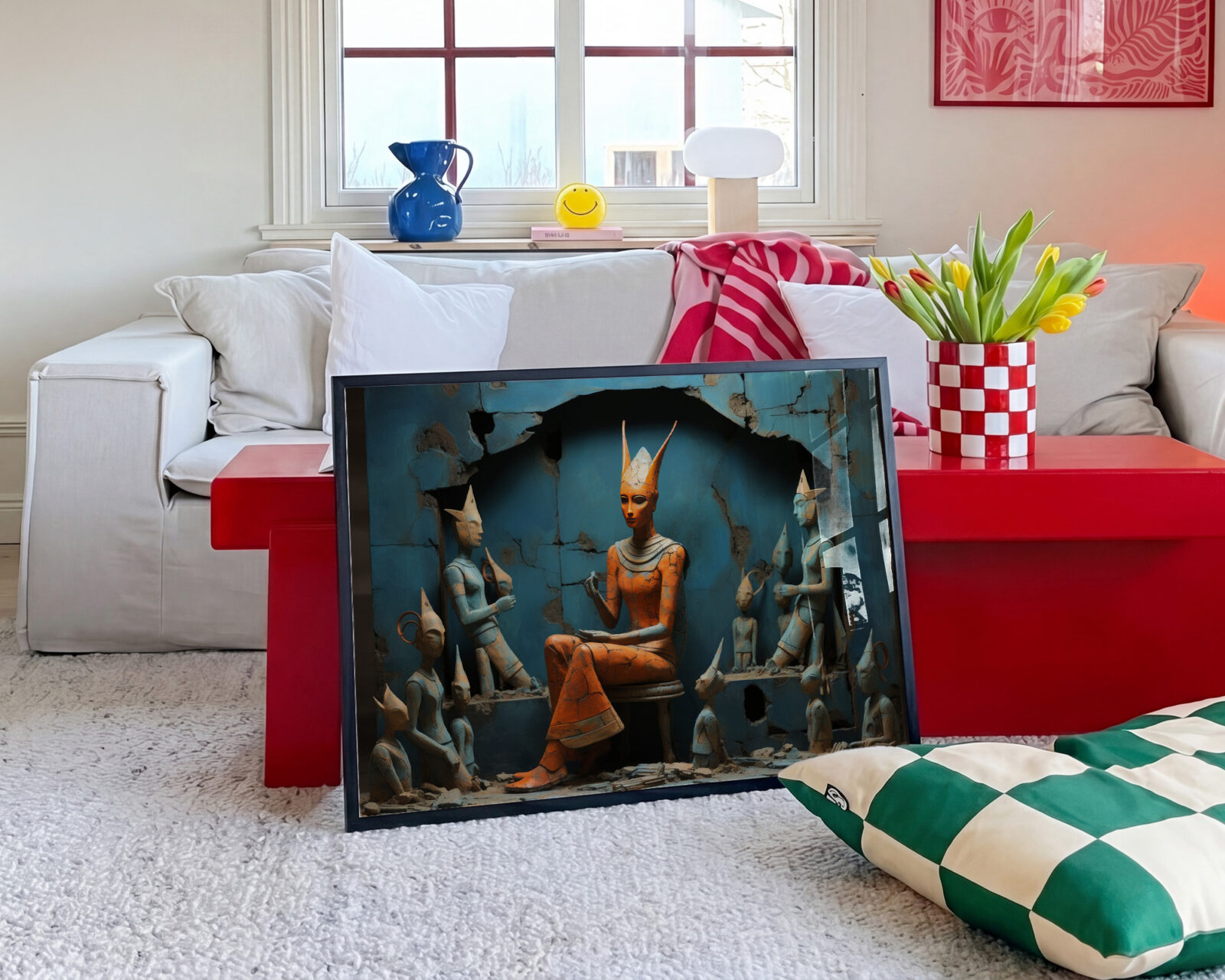 The Terracotta Sovereign and Her Azure Court - room mockup