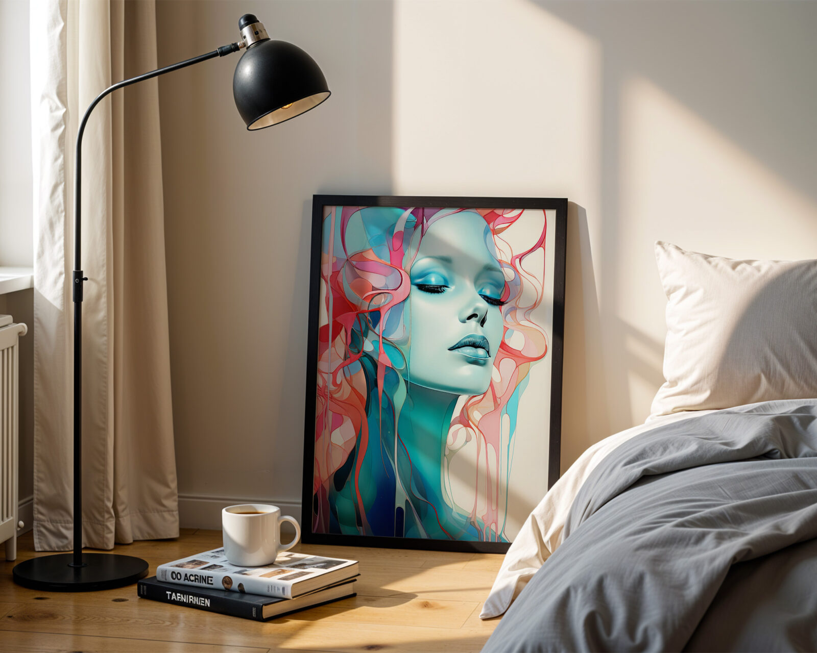 Ethereal Veil Turquoise Muse Art Print - room mockup