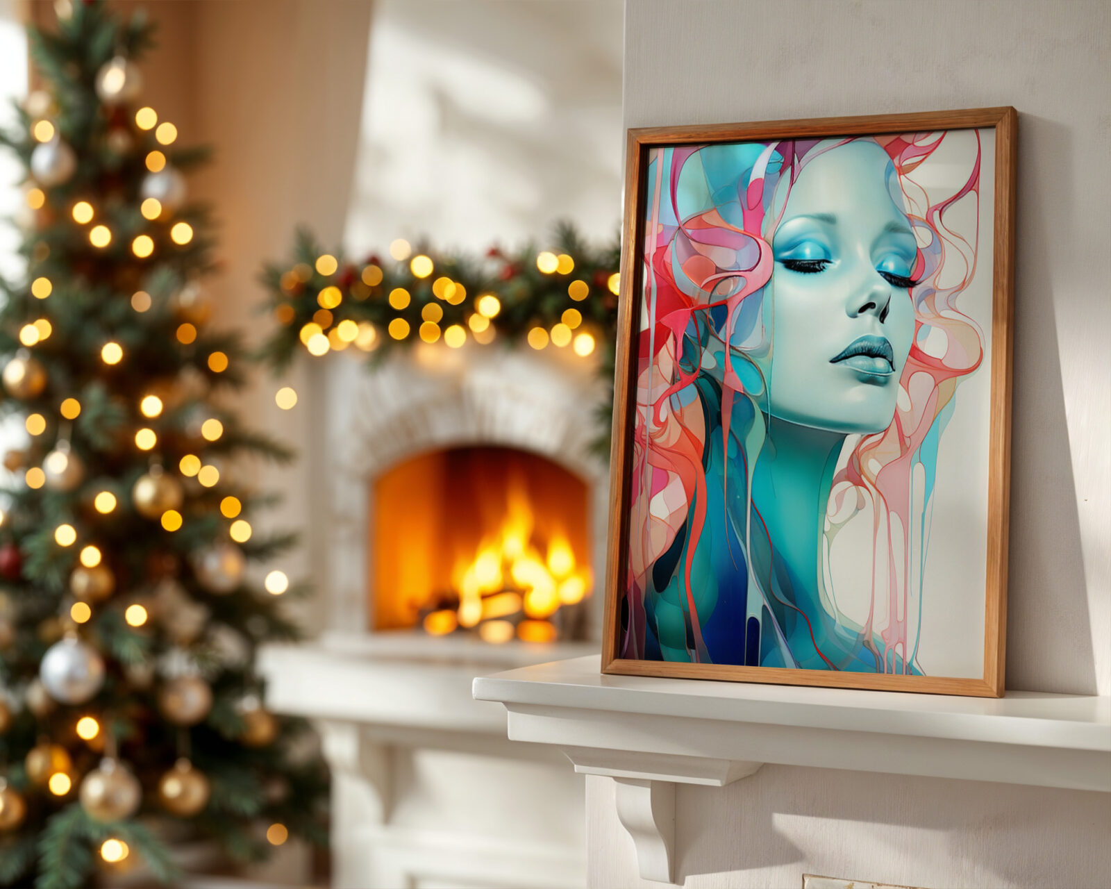 Ethereal Veil Turquoise Muse Art Print - room mockup