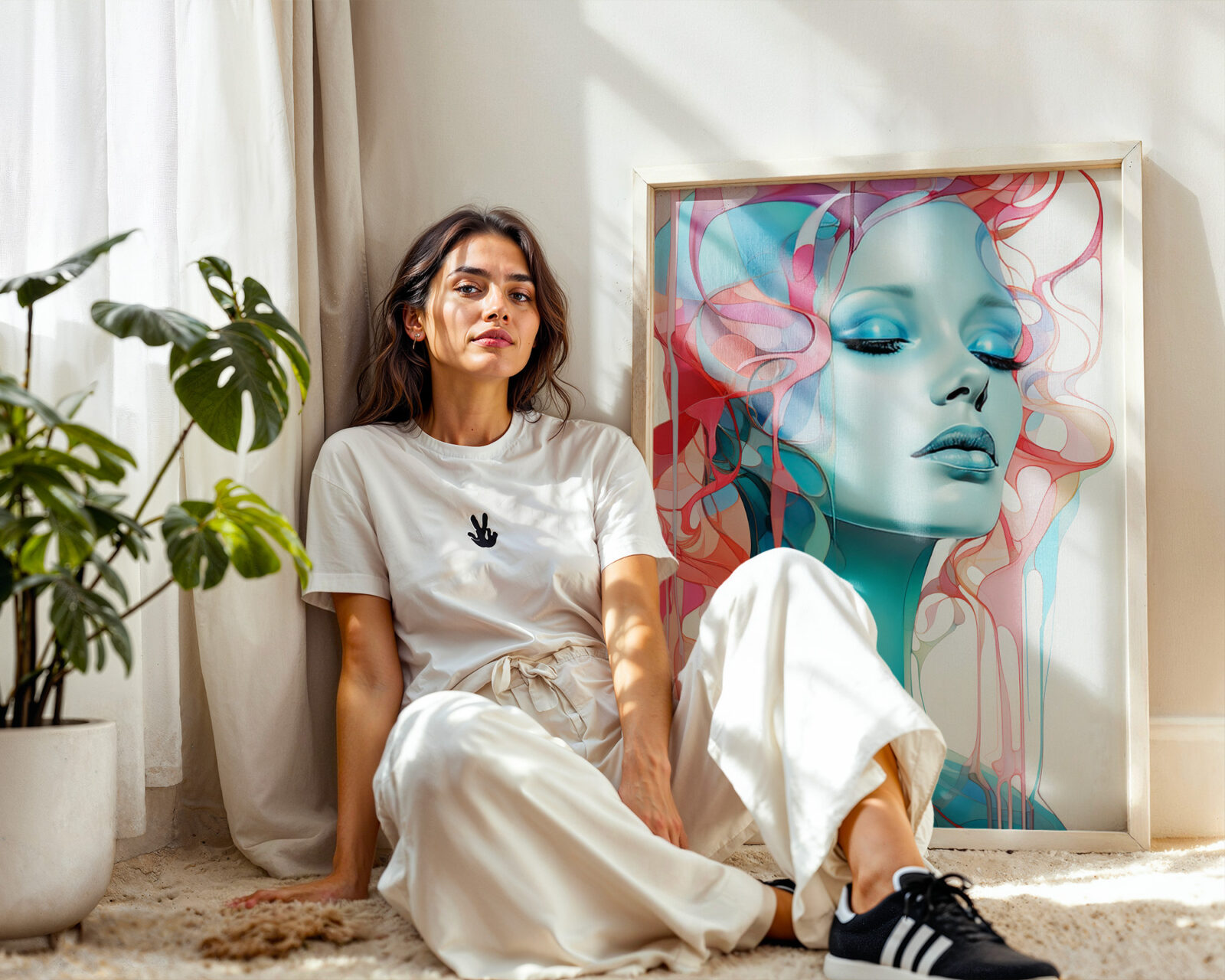 Ethereal Veil Turquoise Muse Art Print - room mockup