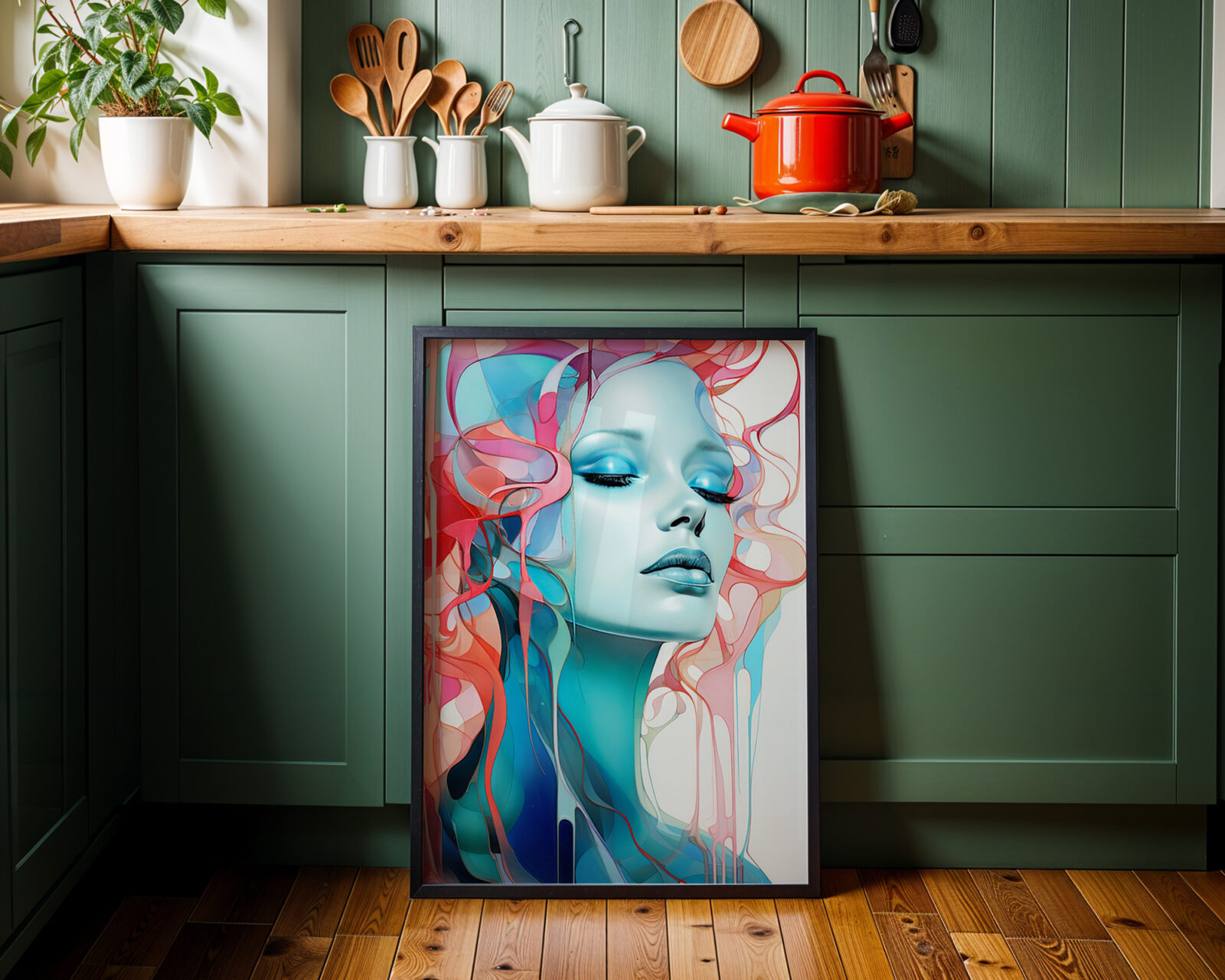 Ethereal Veil Turquoise Muse Art Print - room mockup