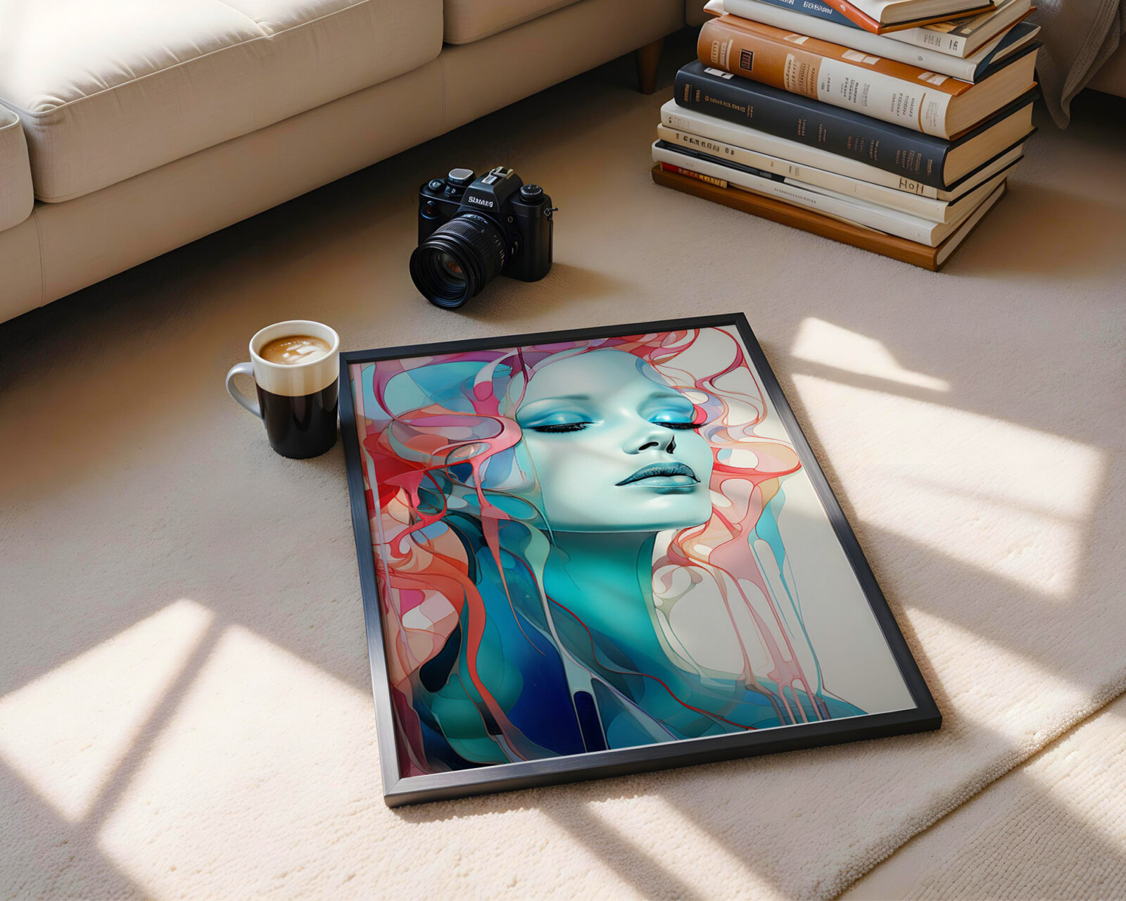 Ethereal Veil Turquoise Muse Art Print - room mockup