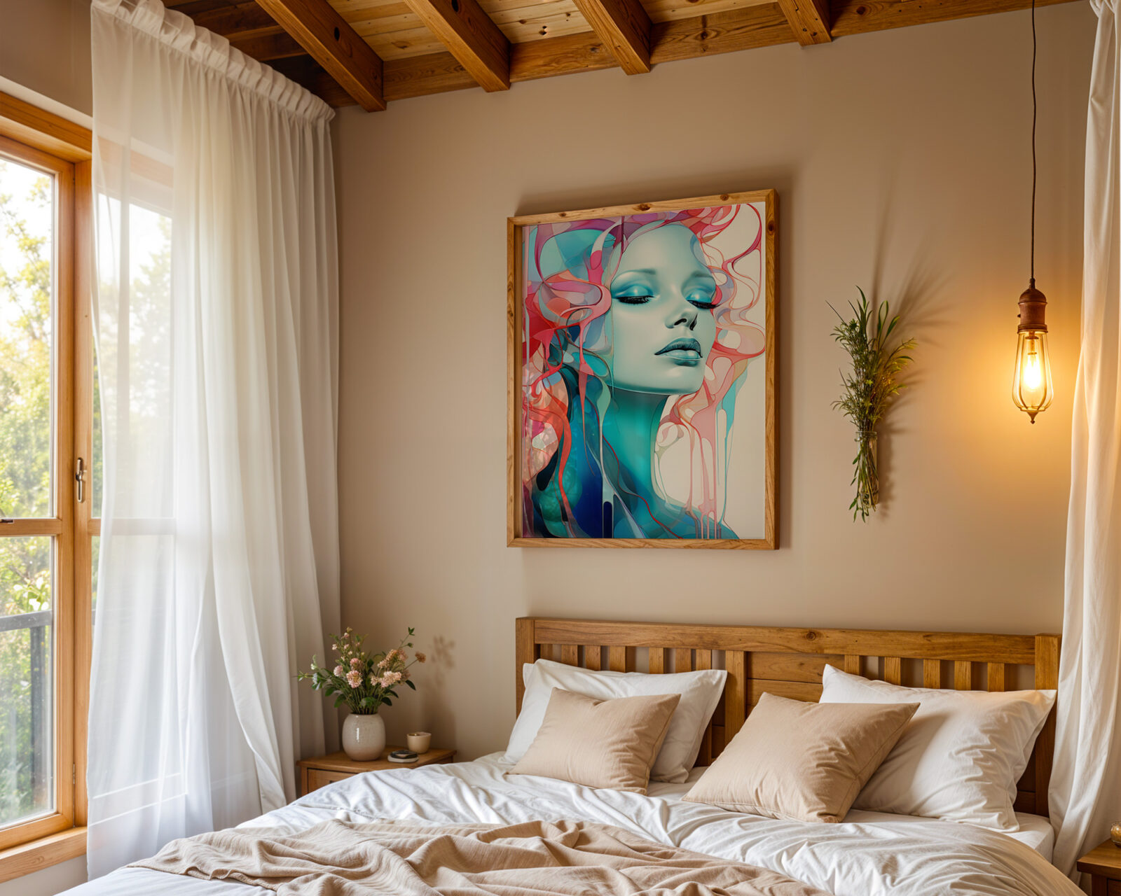 Ethereal Veil Turquoise Muse Art Print - room mockup