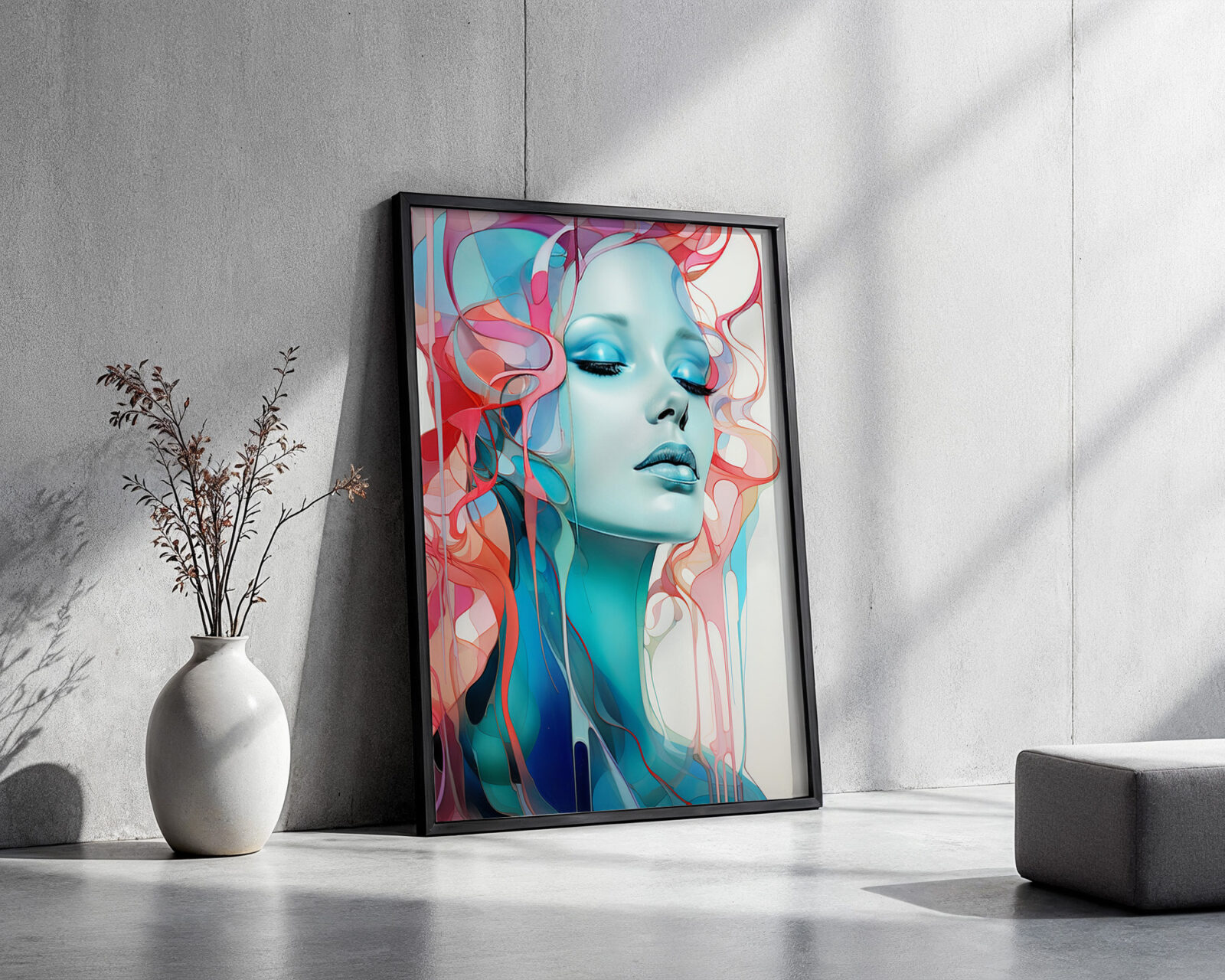 Ethereal Veil Turquoise Muse Art Print - room mockup