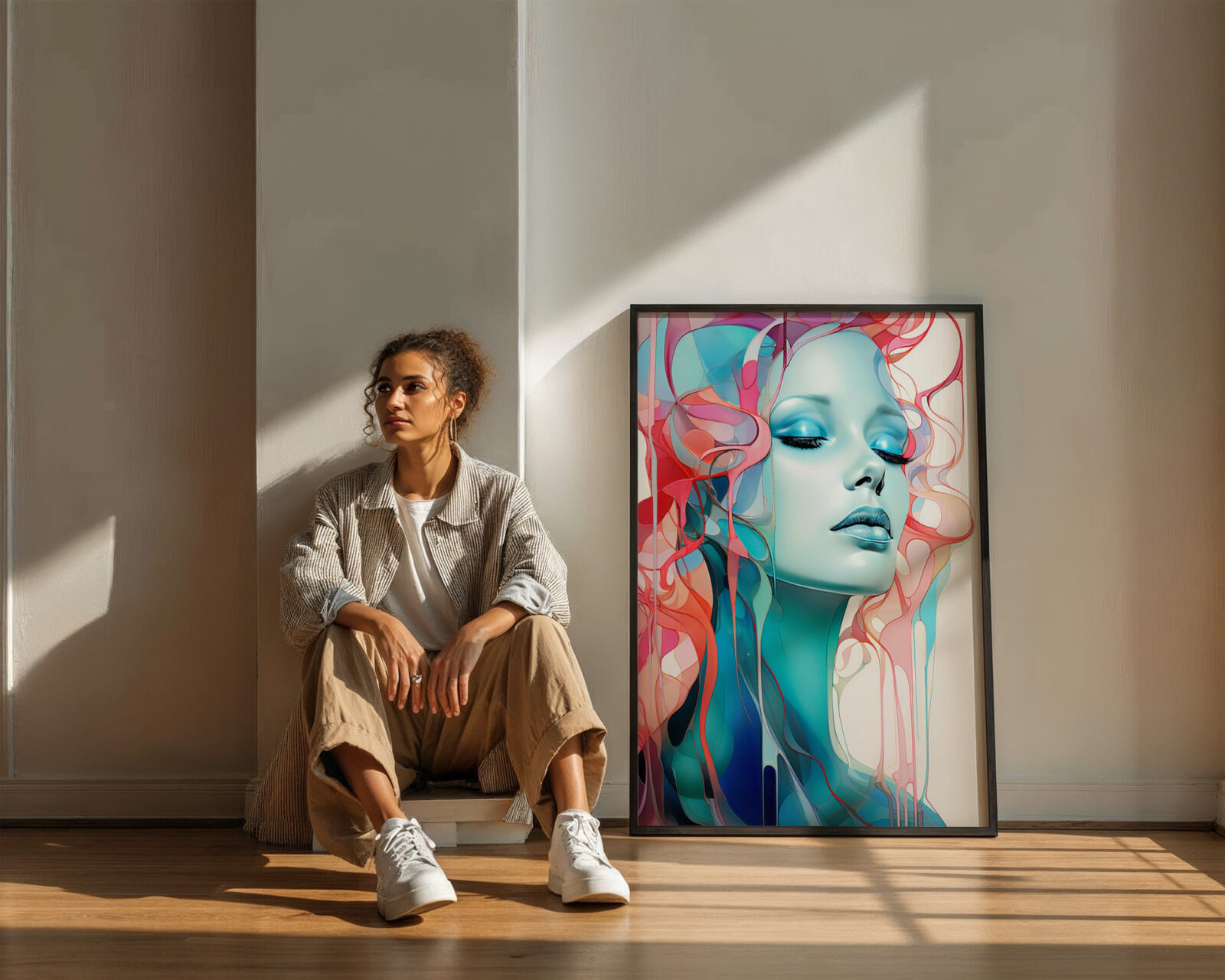 Ethereal Veil Turquoise Muse Art Print - room mockup